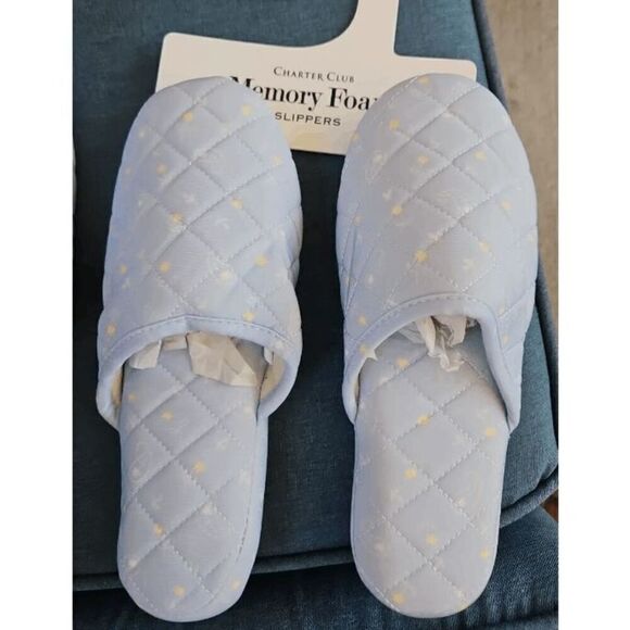 Charter Club Shoes - Charter Club NWT size 11-12 slippers quilted memory foam, blue house shoes